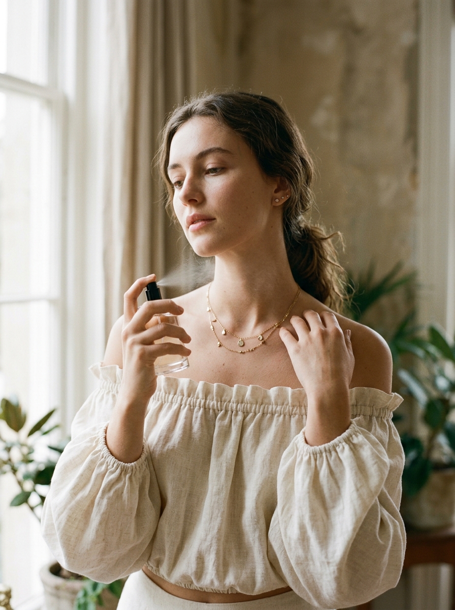 SADAAH Woman experiencing an intimate, delicate fine body mist moment